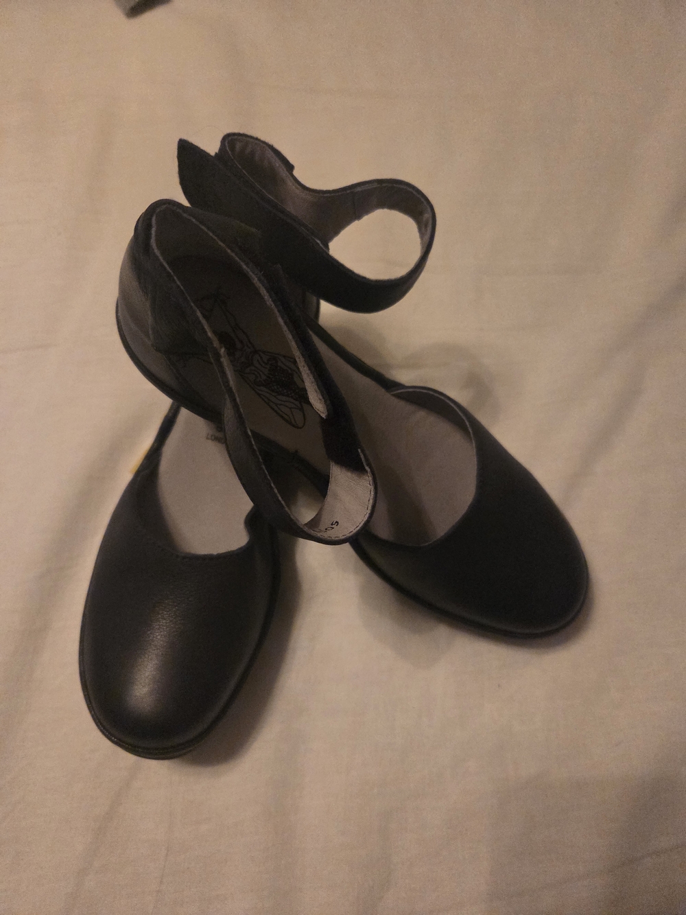 Fly London Black Ankle-Strap Platform Flats 40